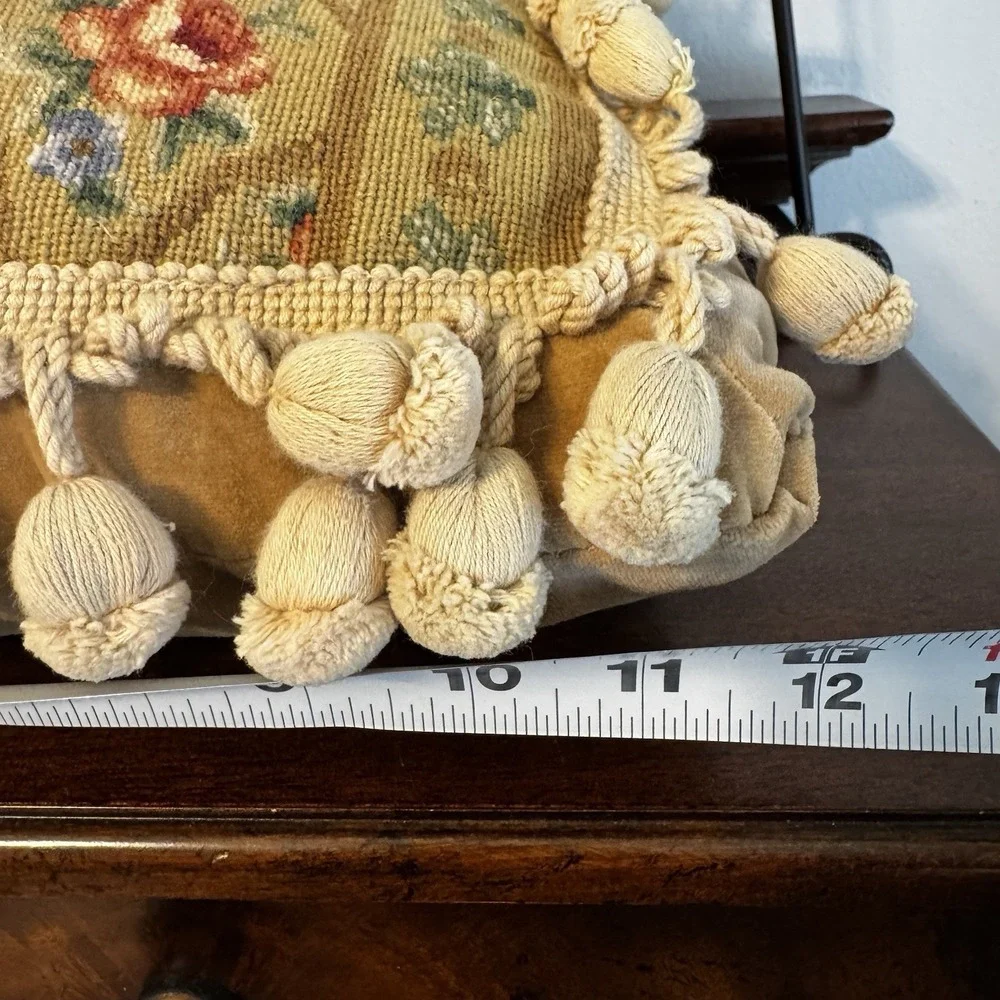 Vintage 100% Wool Embroidery Pillow 16X12